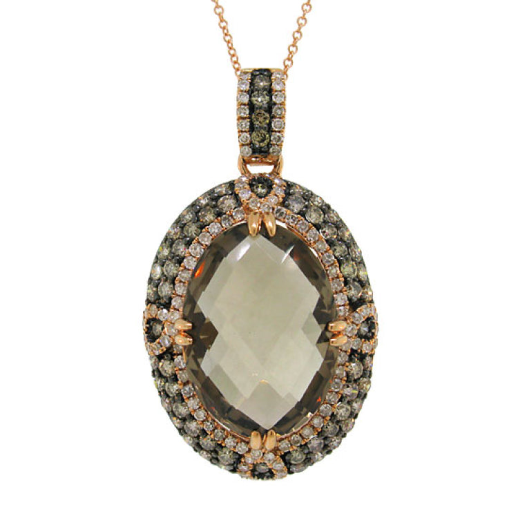 1.70ct White & Champagne Diamond & 11.85ct Smokey Topaz 14k Rose Gold Pendant