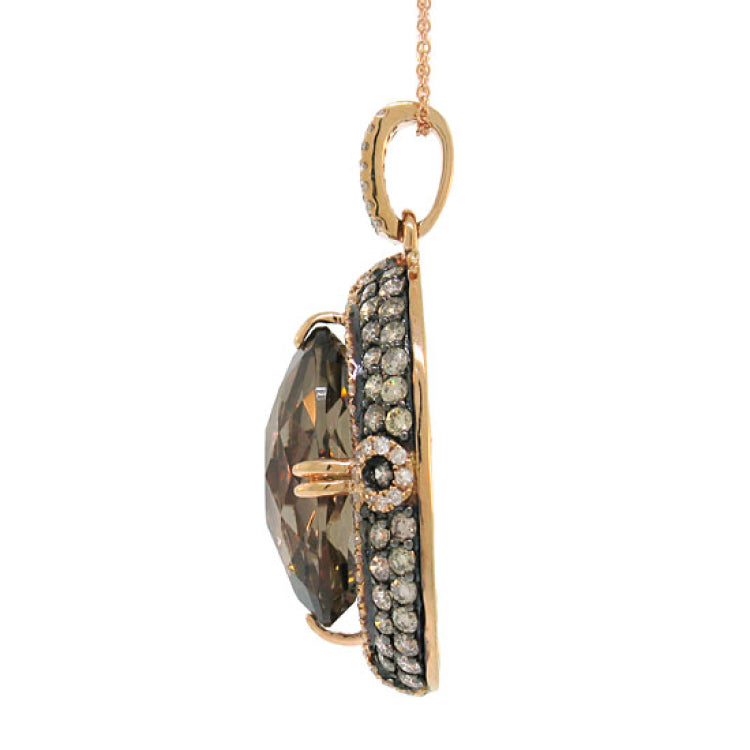 1.70ct White & Champagne Diamond & 11.85ct Smokey Topaz 14k Rose Gold Pendant