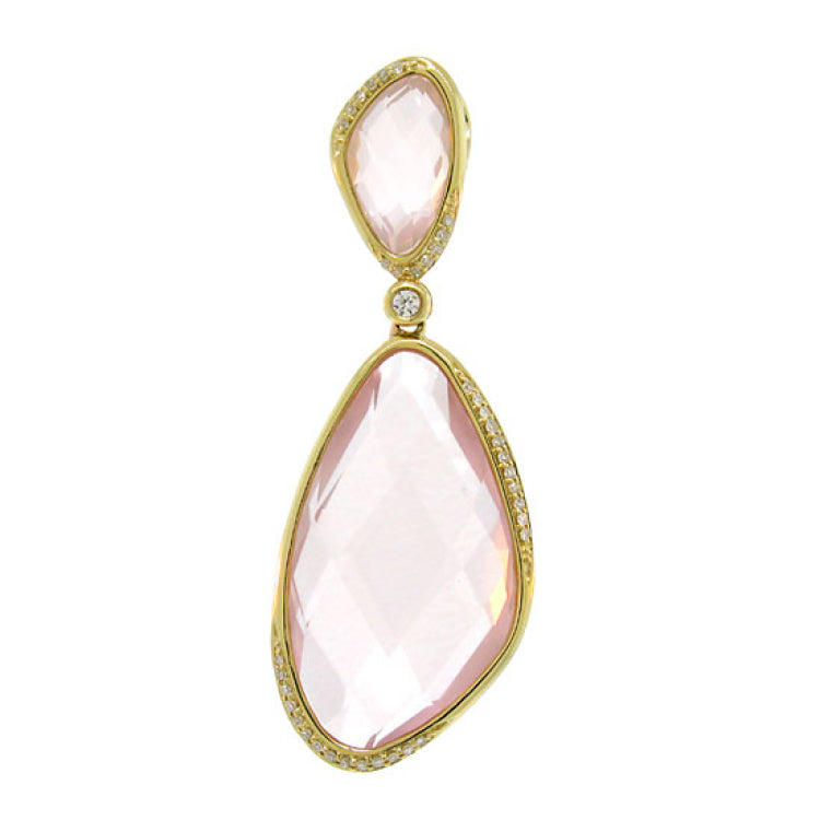 0.18ct Diamond & 24.31ct Rose Quartz 14k Yellow Gold Pendant