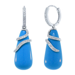 0.36ct Diamond & 34.85ct Composite Turquoise 14k White Gold Earring