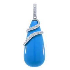 0.24ct Diamond & 33.04ct Composite Turquoise 14k White Gold Pendant