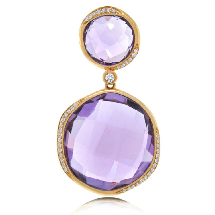 0.18ct Diamond & 27.20ct Amethyst 14k Rose Gold Pendant