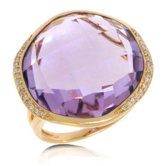 0.11ct Diamond & 20.31ct Amethyst 14k Rose Gold Ring