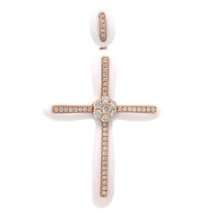 0.37ct 14k Rose Gold Diamond & White Agate Cross Necklace