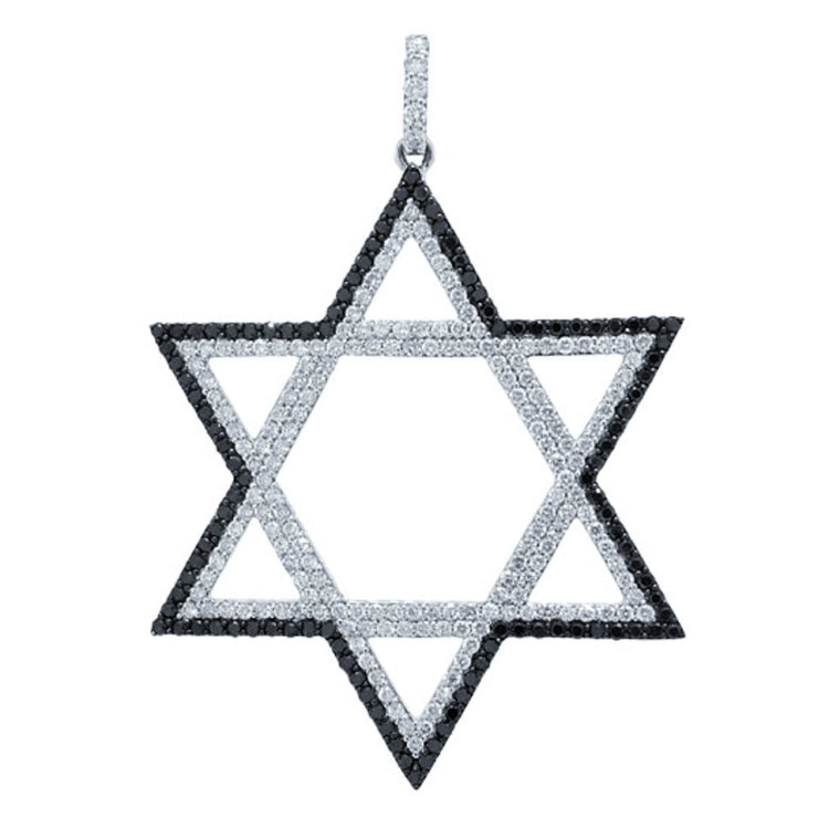 1.95ct 14k White Gold Black & White Diamond Star Of David Necklace