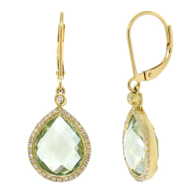 0.25ct Diamond & 9.37ct Green Amethyst 14k Yellow Gold Earring