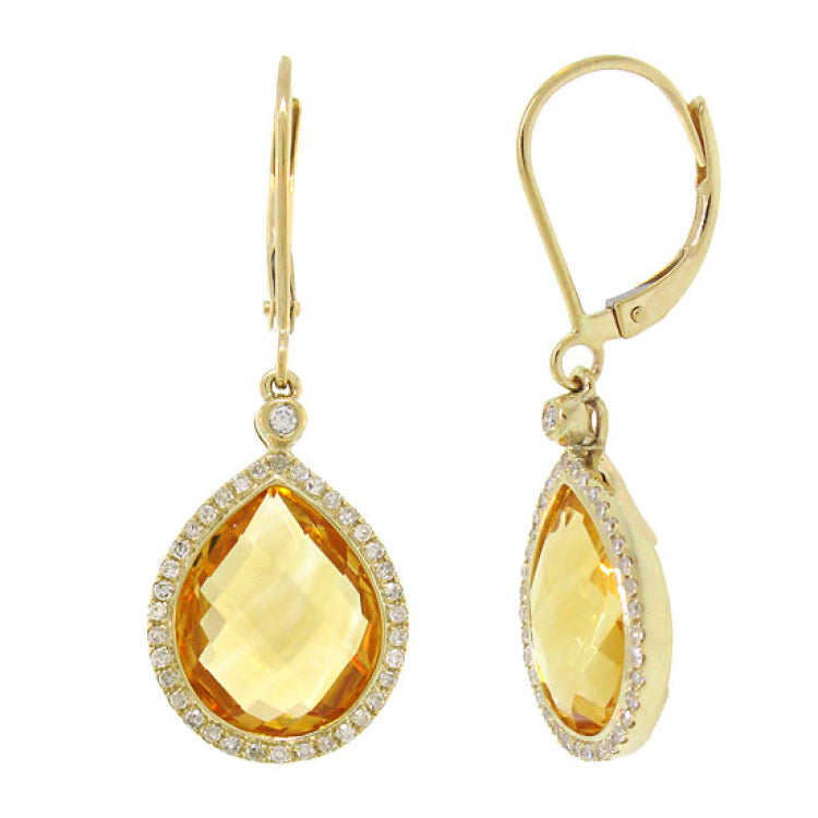0.25ct Diamond & 8.75ct Citrine 14k Yellow Gold Earring