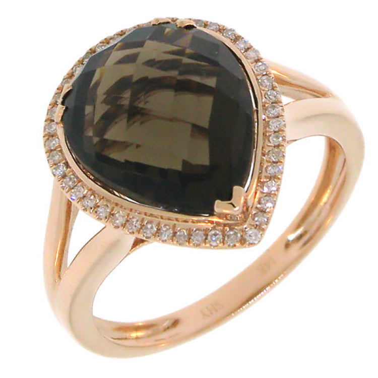 0.11ct Diamond & 4.63ct Smokey Quartz 14k Rose Gold Ring