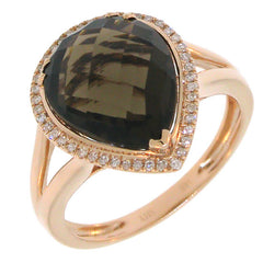 0.11ct Diamond & 4.63ct Smokey Quartz 14k Rose Gold Ring