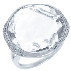 0.11ct Diamond & 20.50ct White Topaz 14k White Gold Ring