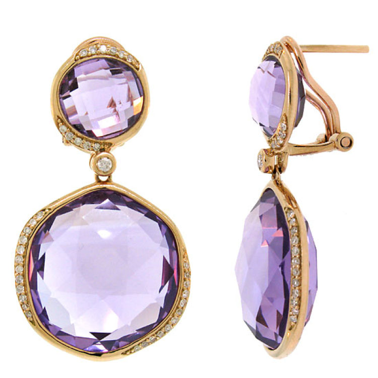 0.29ct Diamond & 34.33ct Amethyst 14k Rose Gold Earring