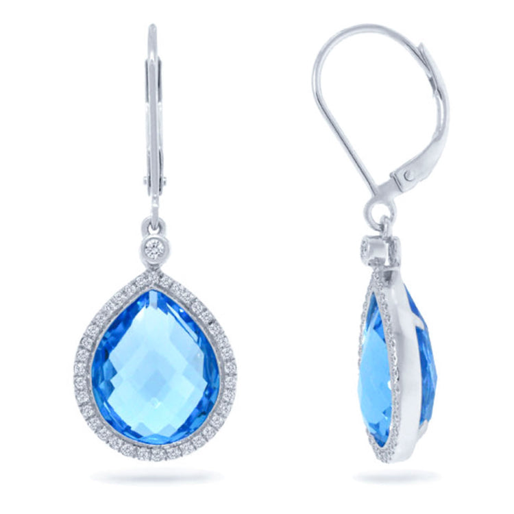 0.25ct Diamond & 11.89ct Blue Topaz 14k White Gold Earring