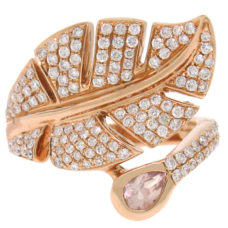 0.84ct Diamond & 0.27ct Rose Quartz 14k Rose Gold Leaf Ring