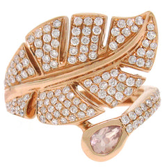 0.84ct Diamond & 0.27ct Rose Quartz 14k Rose Gold Leaf Ring