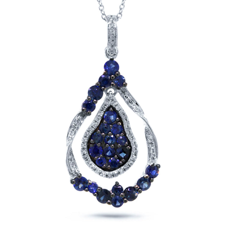 0.14ct Diamond & 1.18ct Blue Sapphire 14k White Gold Pendant