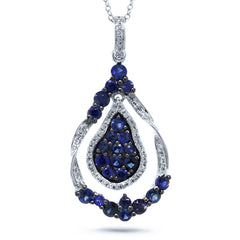 0.14ct Diamond & 1.18ct Blue Sapphire 14k White Gold Pendant