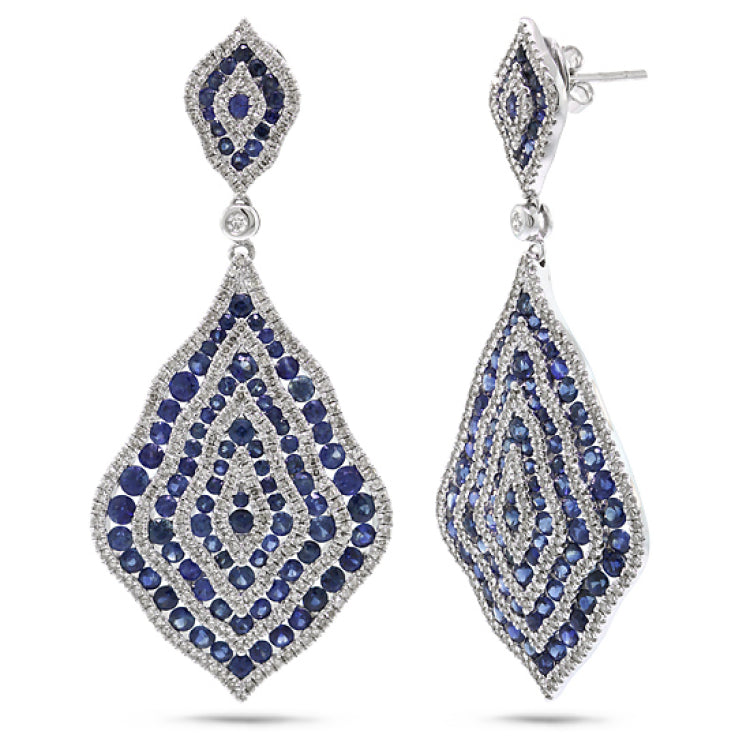 1.87ct Diamond & 8.00ct Blue Sapphire 14k White Gold Earring