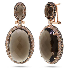 3.33ct White & Champagne Diamond & 41.42ct Smokey Topaz 14k Rose Gold Earring