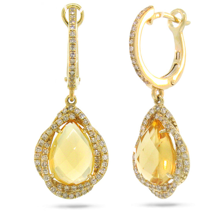 0.48ct Diamond & 3.58ct Citrine 14k Yellow Gold Earring