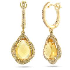 0.48ct Diamond & 3.58ct Citrine 14k Yellow Gold Earring
