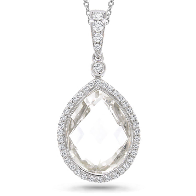 0.17ct Diamond & 5.70ct White Topaz 14k White Gold Pendant