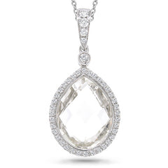 0.17ct Diamond & 5.70ct White Topaz 14k White Gold Pendant