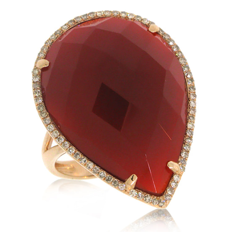 0.22ct Diamond & 16.79ct Red Agate 14k Rose Gold Ring