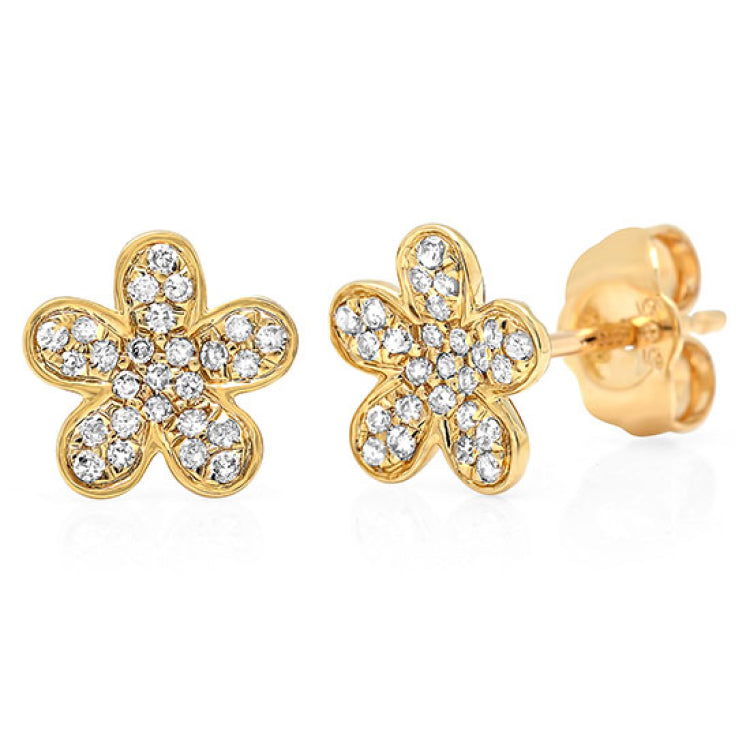 0.16ct 14k Yellow Gold Diamond Flower Stud Earring