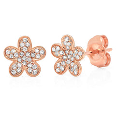 0.16ct 14k Rose Gold Diamond Flower Stud Earring