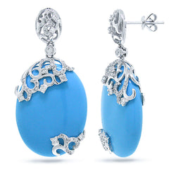 0.63ct Diamond & 27.98ct Composite Turquoise 14k White Gold Earring
