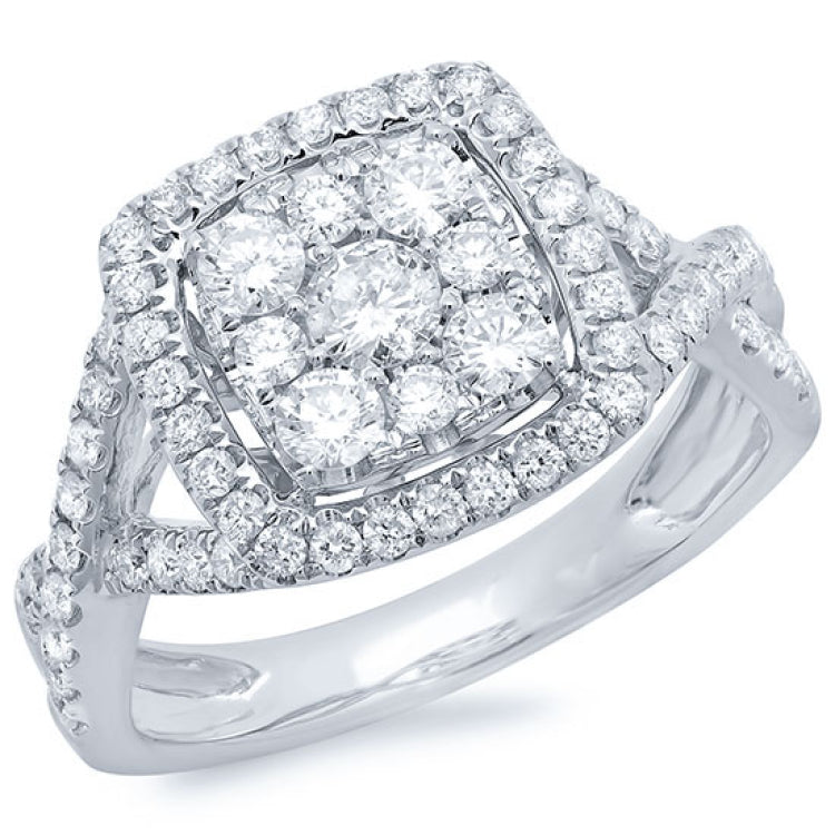 1.05ct 14k White Gold Diamond Cluster Engagement Ring