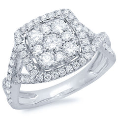 1.05ct 14k White Gold Diamond Cluster Engagement Ring
