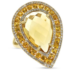 0.60ct Diamond & 9.17ct Citrine & Yellow Sapphire 14k Yellow Gold Ring