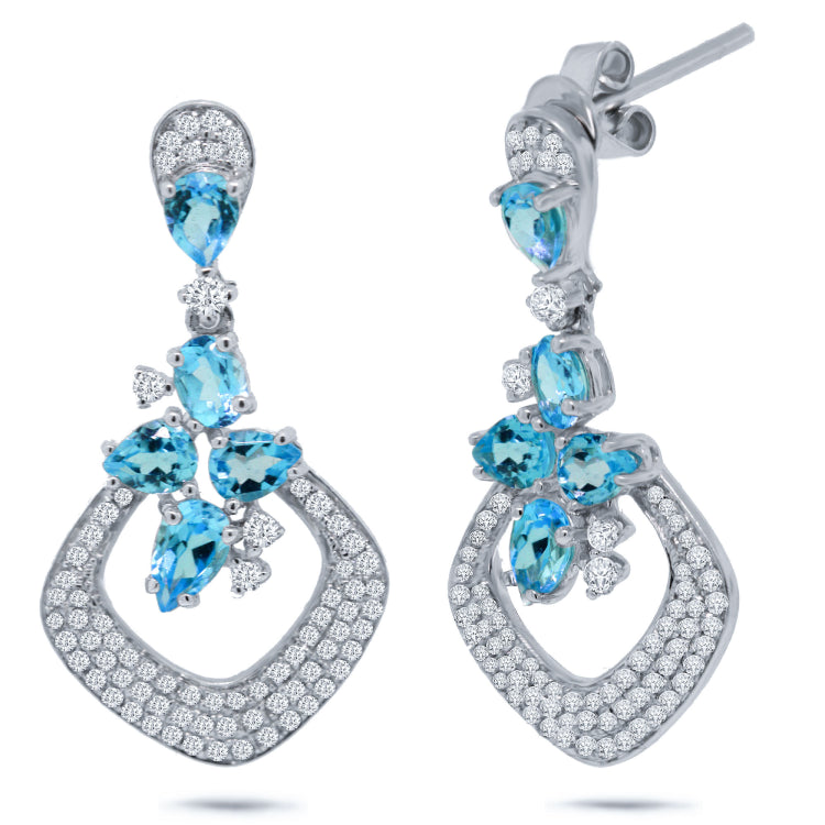 0.53ct Diamond & 2.00ct Blue Topaz 14k White Gold Earring