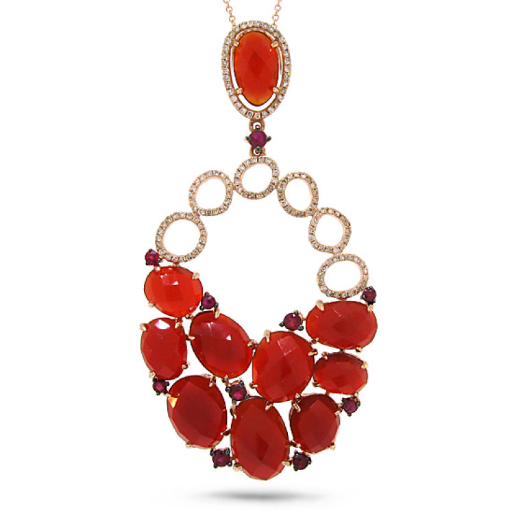 0.40ct Diamond & 15.60ct Red Agate & Ruby 14k Rose Gold Pendant