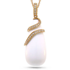 0.24ct Diamond & 36.90ct White Agate 14k Rose Gold Pendant