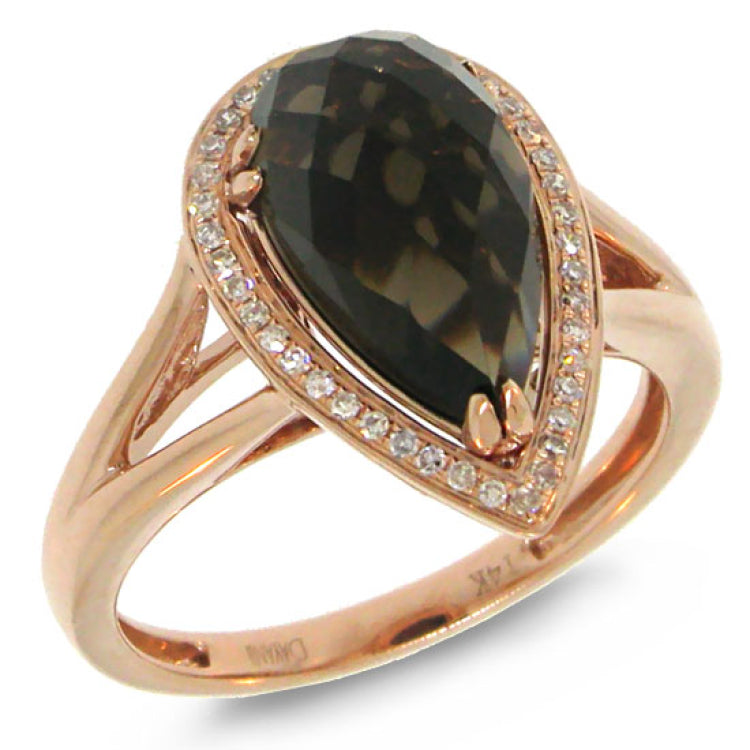 0.11ct Diamond & Smokey Quartz 14k Rose Gold Ring