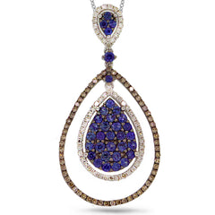 0.63ct White & Champagne Diamond & 1.00ct Blue Sapphire 14k White Gold Pendant