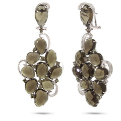 1.27ct White & Champagne Diamond & 39.77ct Smokey Topaz 14k White Gold Earring