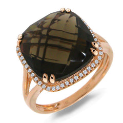 0.12ct Diamond & 8.62ct Smokey Quartz 14k Rose Gold Ring