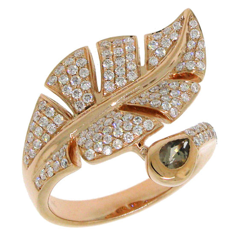 0.84ct Diamond & 0.27ct Smokey Quartz 14k Rose Gold Leaf Ring