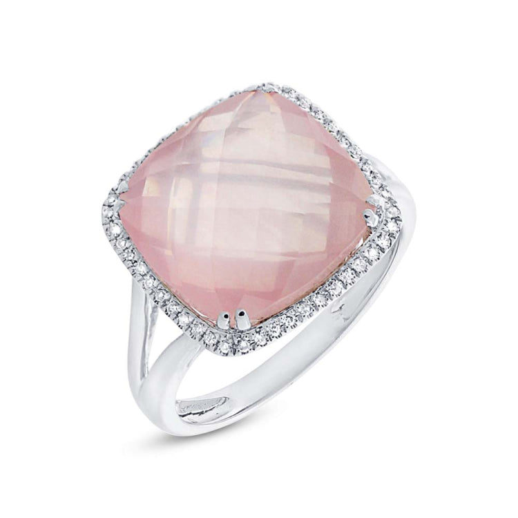 0.12ct Diamond & 8.68ct Rose Quartz 14k White Gold Ring