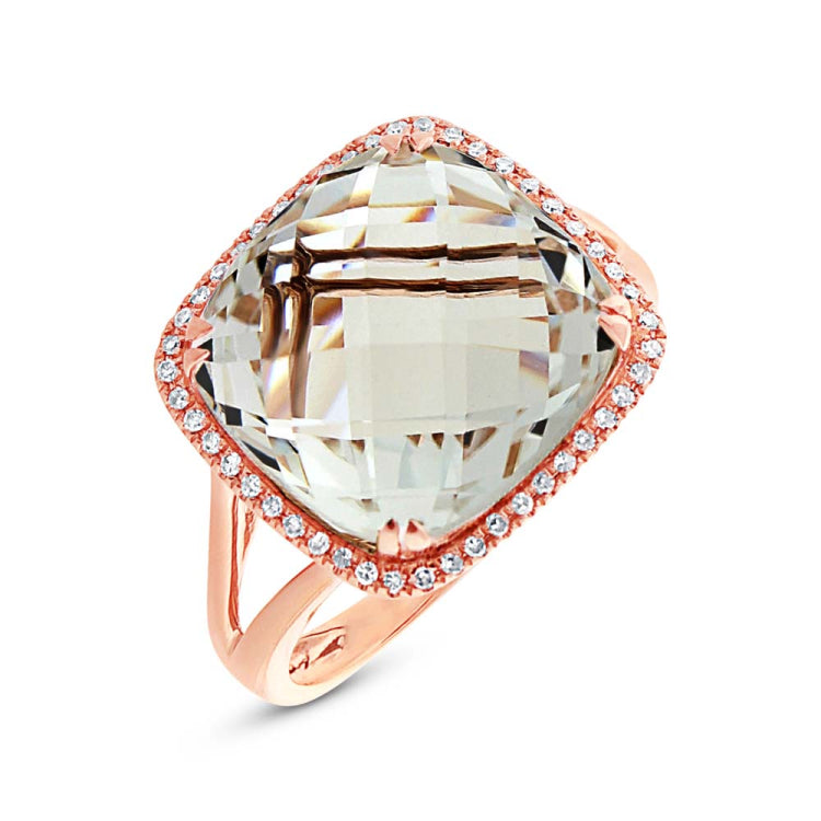 0.12ct Diamond & 11.48ct White Topaz 14k Rose Gold Ring