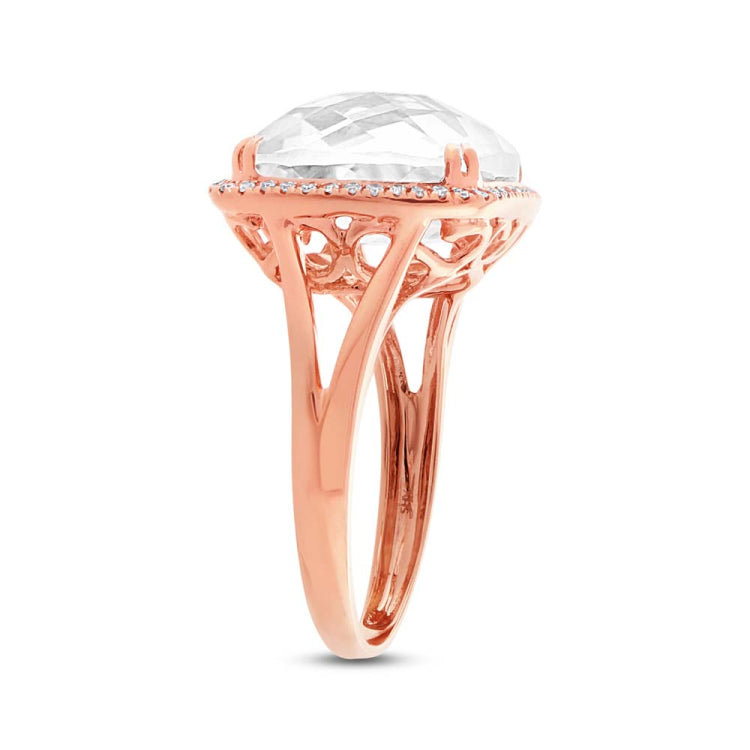 0.12ct Diamond & 11.48ct White Topaz 14k Rose Gold Ring