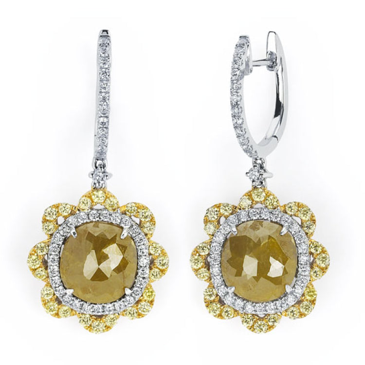 6.03ct 14k Two-tone Gold White, Fancy & Rough Diamond Earring