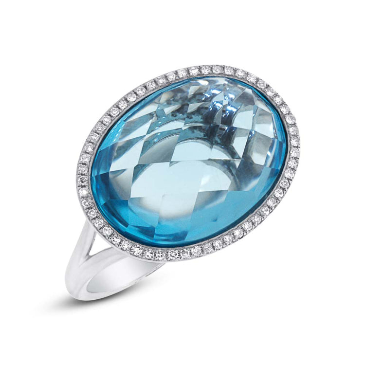 0.17ct Diamond & 12.39ct Blue Topaz 14k White Gold Ring