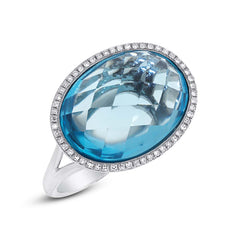 0.17ct Diamond & 12.39ct Blue Topaz 14k White Gold Ring