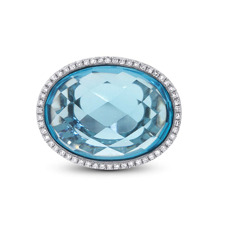 0.17ct Diamond & 12.39ct Blue Topaz 14k White Gold Ring