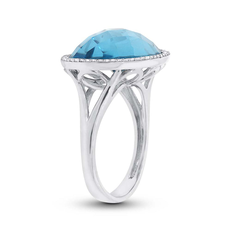 0.17ct Diamond & 12.39ct Blue Topaz 14k White Gold Ring
