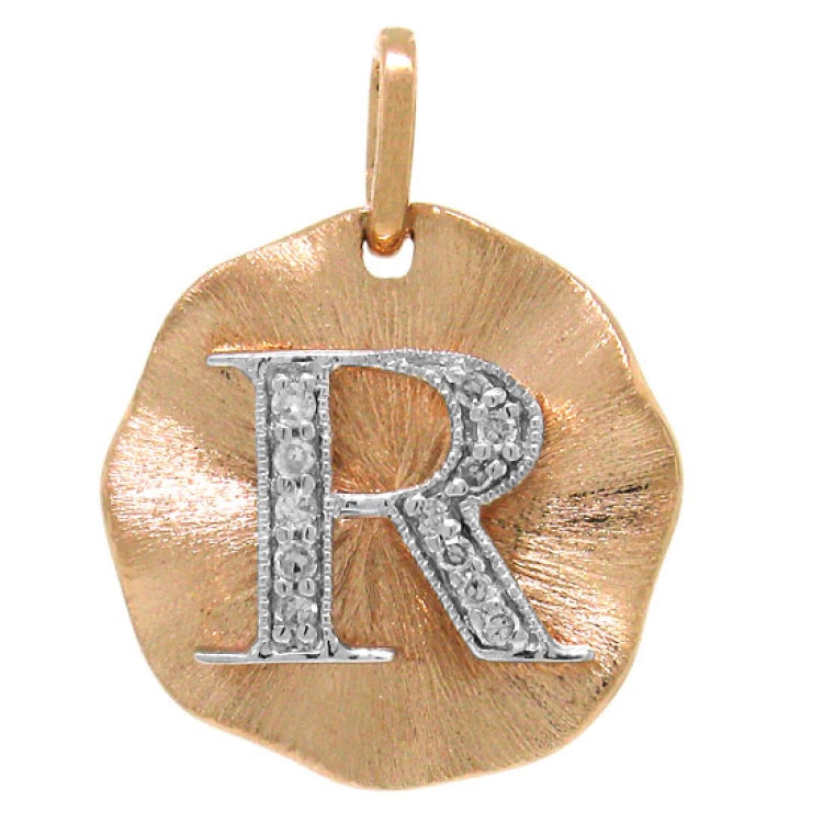 0.06ct 14k Rose Gold Diamond "R" Initial Pendant